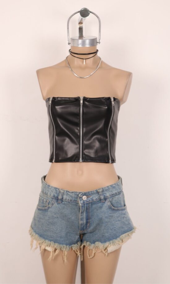 Corsette Strapless Cuerina Triple Cierre