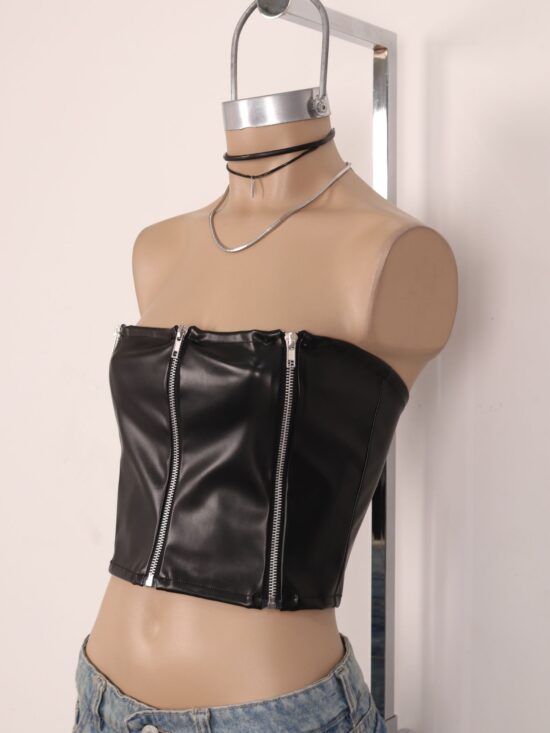 Corsette Strapless Cuerina Triple Cierre