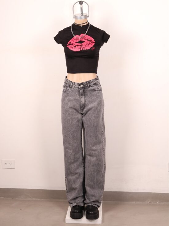 Wide-Leg Gris Desaprestado Efecto Acid