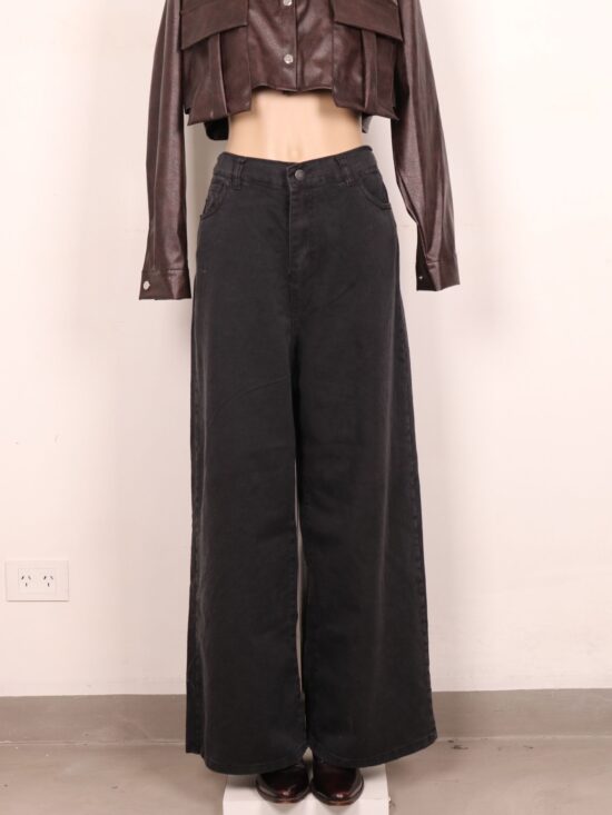 Wide-Leg Negro Acid Tiro Super Alto Cintura Elástica