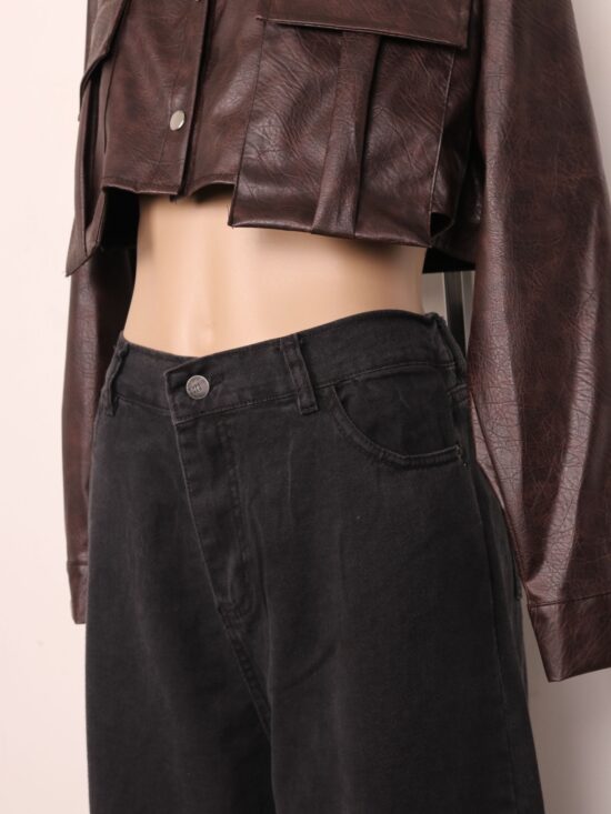 Wide-Leg Negro Acid Tiro Super Alto Cintura Elástica