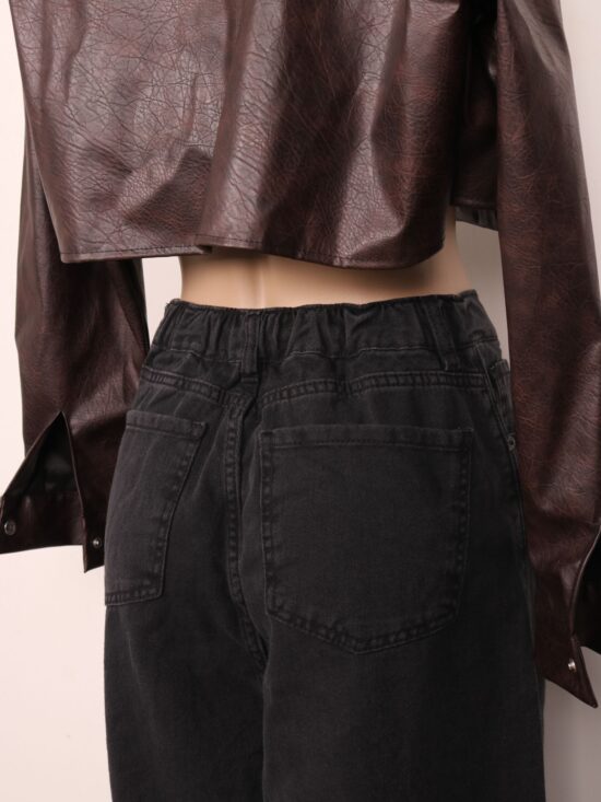 Wide-Leg Negro Acid Tiro Super Alto Cintura Elástica