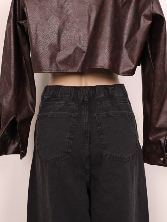 Wide-Leg Negro Acid Tiro Super Alto Cintura Elástica