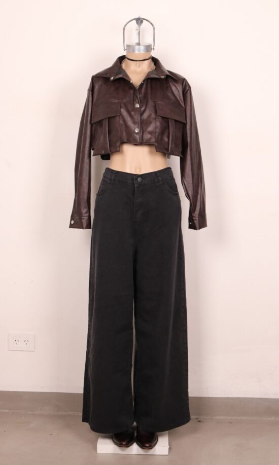 Wide-Leg Negro Acid Tiro Super Alto Cintura Elástica