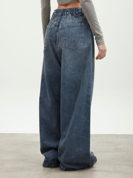 Wide-Leg Azul Tiro Medio Matizado Suave Cintura Elástica