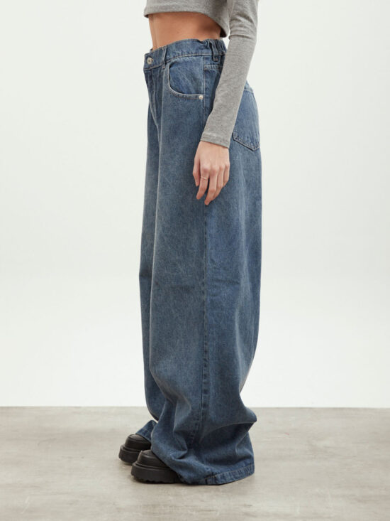 Wide-Leg Azul Tiro Medio Matizado Suave Cintura Elástica