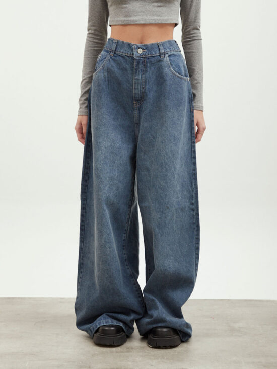 Wide-Leg Azul Tiro Medio Matizado Suave Cintura Elástica