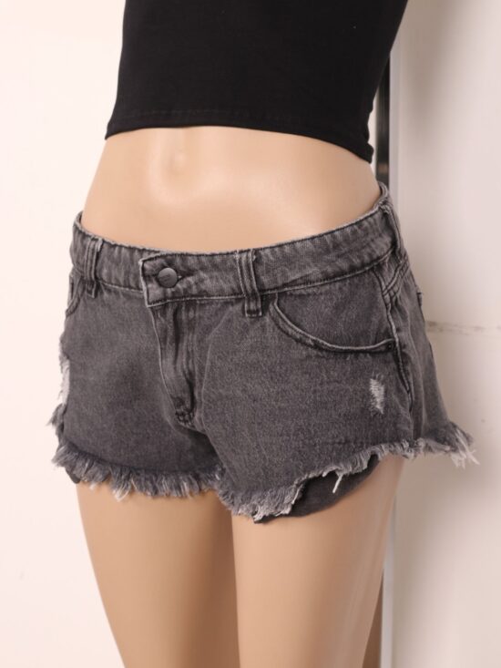 Short Gris Tiro Bajo Desflecado Rotura Grande Lateral