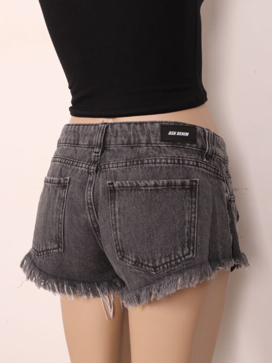 Short Gris Tiro Bajo Desflecado Rotura Grande Lateral