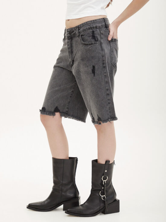 Bermuda Gris Tiro Medio Desflecado Acid Raspados