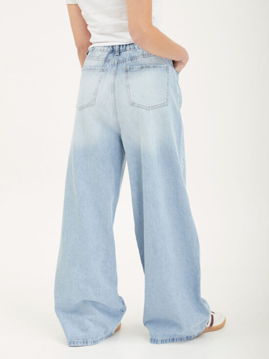 Wide-Leg Celeste Tiro Super Alto Cintura Elástica