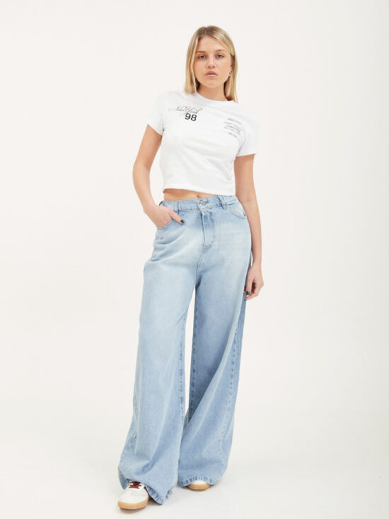 Wide-Leg Celeste Tiro Super Alto Cintura Elástica