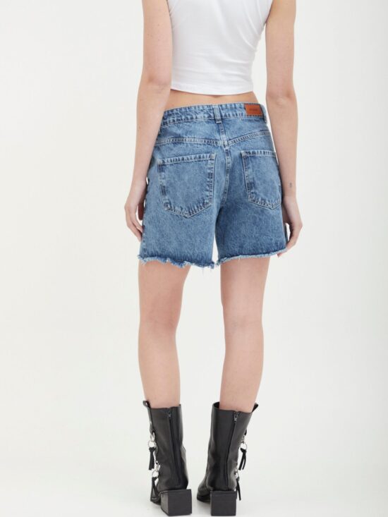 Short Azul Tiro Medio Acid Ruedo Al Corte