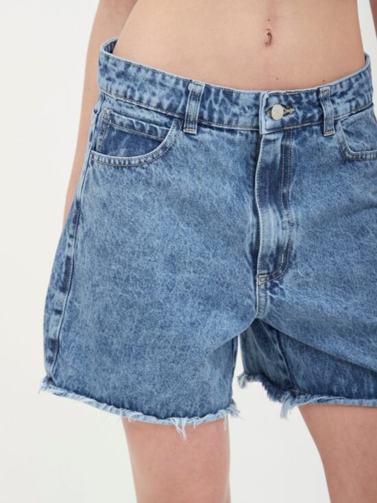 Short Azul Tiro Medio Acid Ruedo Al Corte