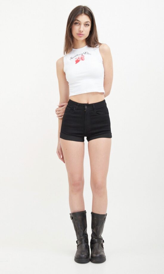 Short Denim Basic Negro Elastizado Dobladillo