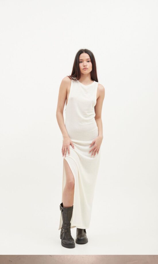 Vestido Largo  Con Tajo Tejido
