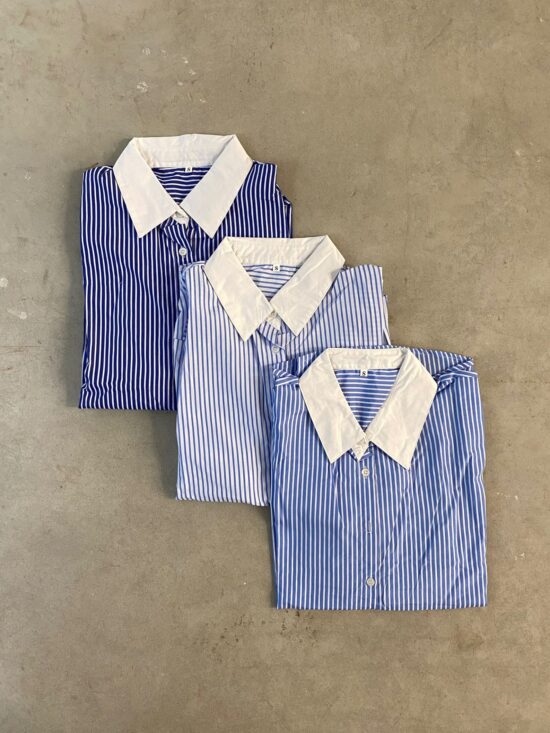 Camisa Larga Rayada Combinada Cuello Blanco