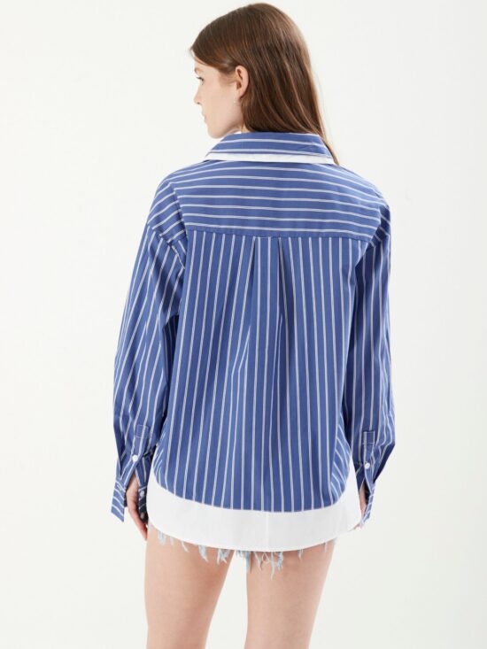 Camisa Larga Rayada Combinada En Cuello y Cintura