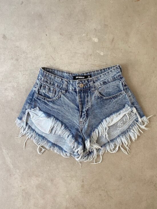 Short Celeste Tiro Bajo Desflecado Abierto Quebrado - Celeste, 36