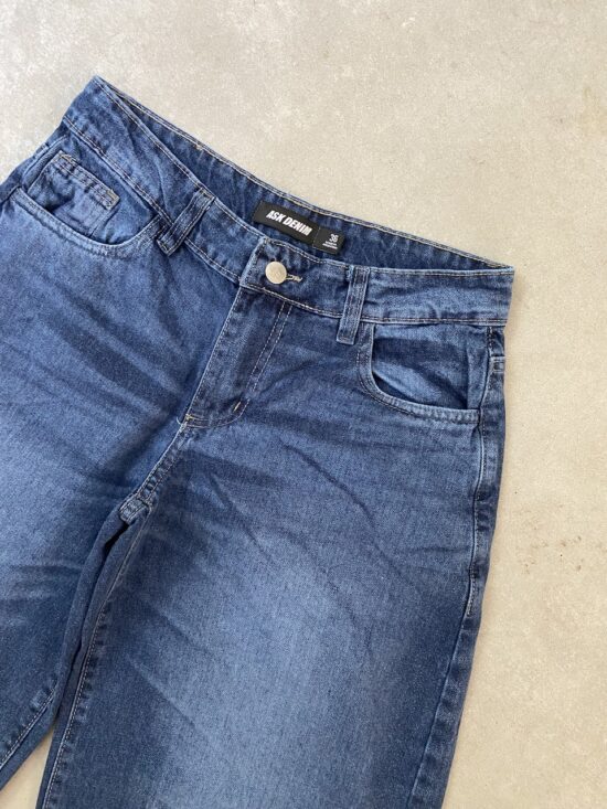 Baggy Azul Tiro Bajo Arrugas y Bigotes