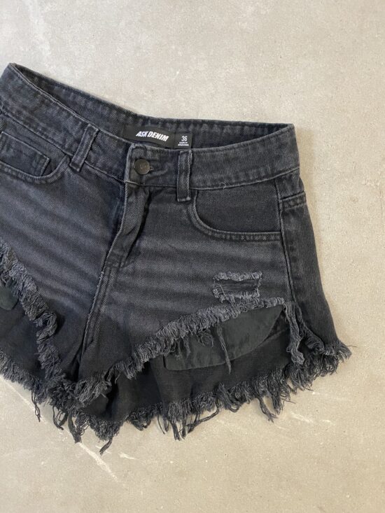 Short Negro Tiro Medio Desigual Bolsillo A La Vista