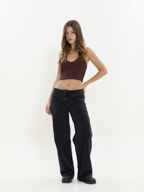 Wide-Leg Gris Tiro Bajo Estático