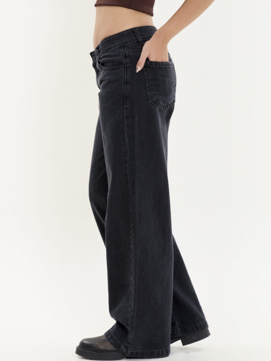 Wide-Leg Gris Tiro Bajo Estático