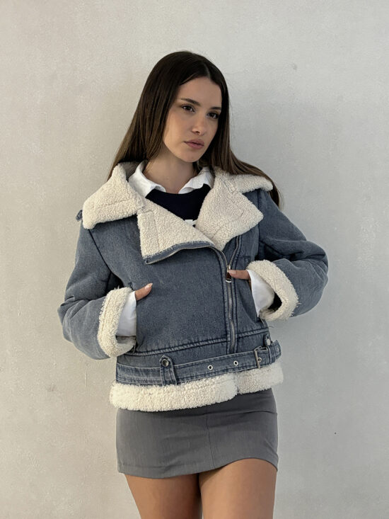 Gamulan Jean Azul Gastado Corderito Beige