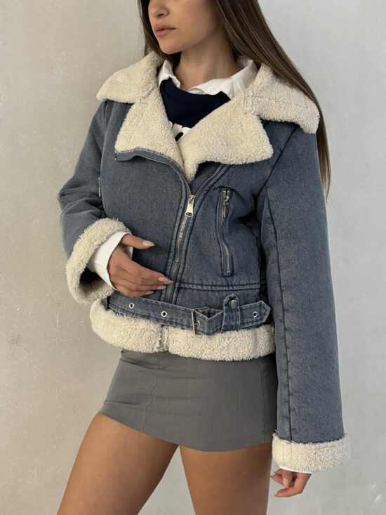 Gamulan Jean Azul Gastado Corderito Beige