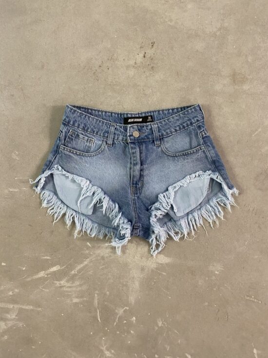 Short Celeste Tiro Medio Localizado Quebrado Desigual