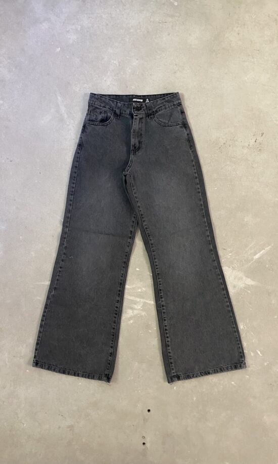 Wide-Leg Gris Tiro Medio Semi-Quebrado Raspados Delantero y Trasero