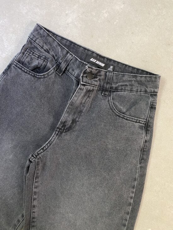 Wide-Leg Gris Tiro Medio Semi-Quebrado Raspados Delantero y Trasero