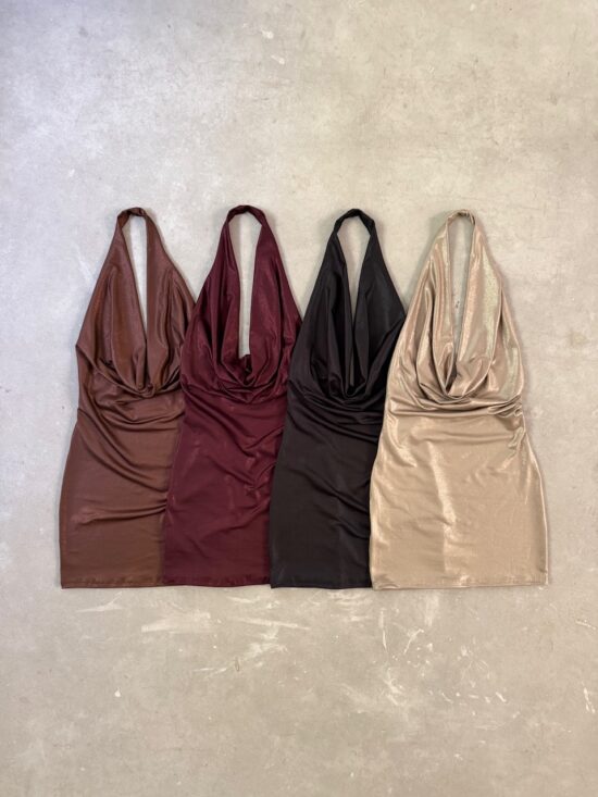 Vestido Halter Buche Microfibra Brillosa
