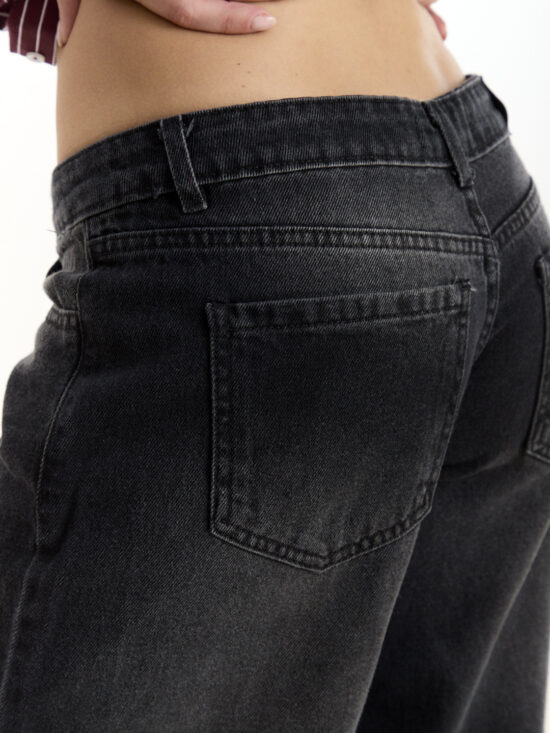 Wide-Leg Gris Tiro Bajo Cintura Ancha Localizado Bigotes