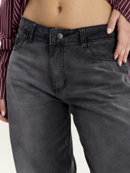 Wide-Leg Gris Tiro Medio Localizado Completo Bigotes Horizontales