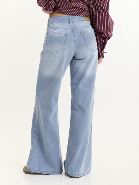 Wide-Leg Celeste Tiro Medio Localizado Completo Bigotes