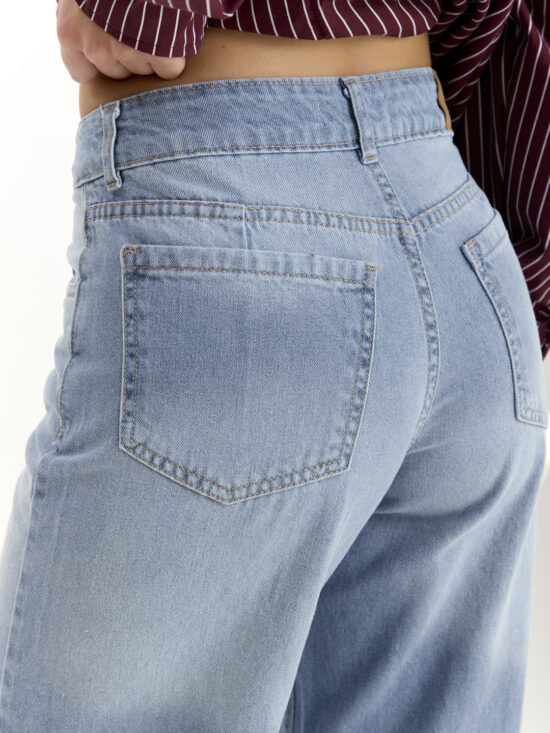 Wide-Leg Celeste Tiro Medio Localizado Completo Bigotes