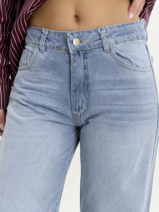 Wide-Leg Celeste Tiro Medio Localizado Completo Bigotes