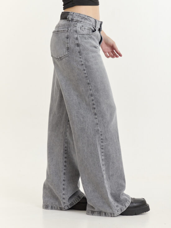Wide-Leg Gris Claro Tiro Medio Bigotes Localizado Suave