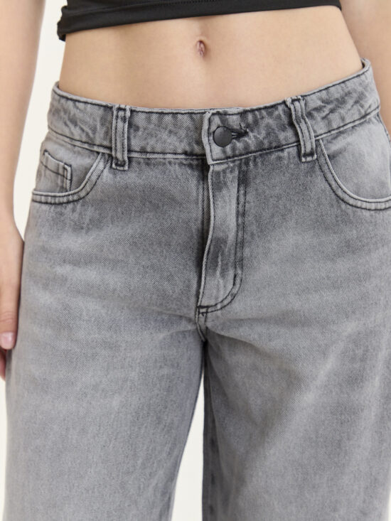 Wide-Leg Gris Claro Tiro Medio Bigotes Localizado Suave