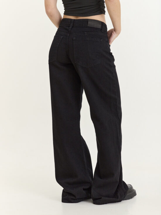 Wide-Leg Negro Tiro Medio Liso
