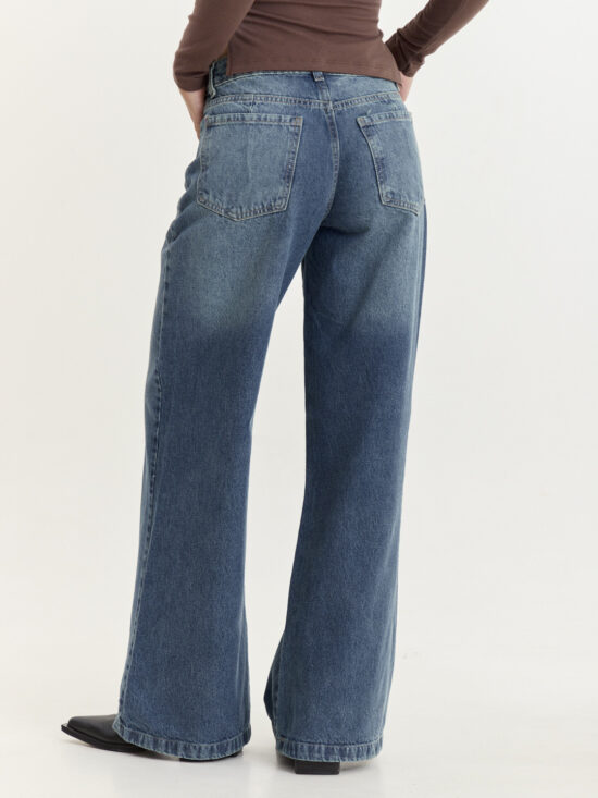 Wide-Leg Azul Tiro Medio Matizado Bigotes Localizado