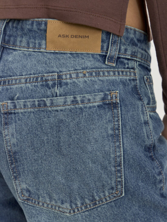 Wide-Leg Azul Tiro Medio Matizado Bigotes Localizado