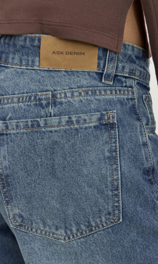 Wide-Leg Azul Tiro Medio Matizado Bigotes Localizado