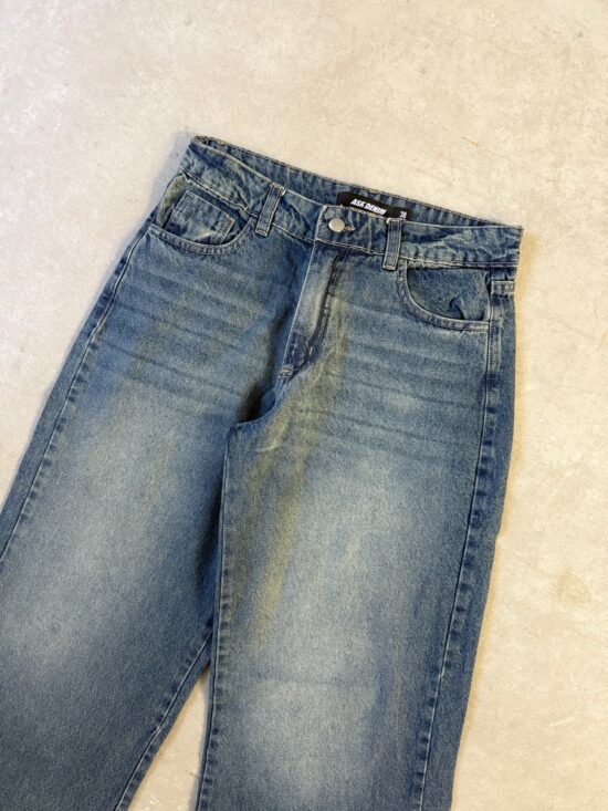 Wide-Leg Azul Tiro Medio Matizado Bigotes Localizado