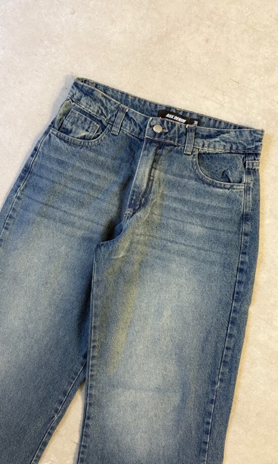 Wide-Leg Azul Tiro Medio Matizado Bigotes Localizado