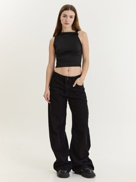 Wide-Leg Negro Tiro Medio Liso