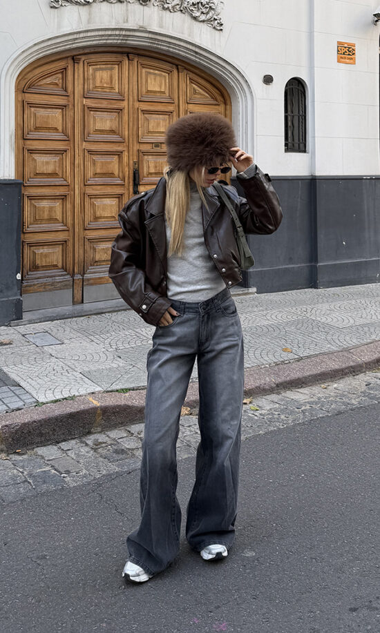 Campera Cuerina Crop Choco