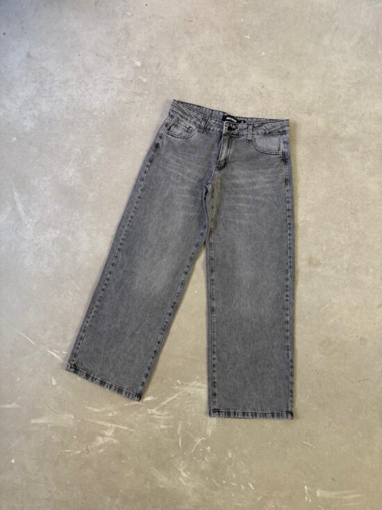 Wide-Leg Gris Tiro Bajo Bigotes