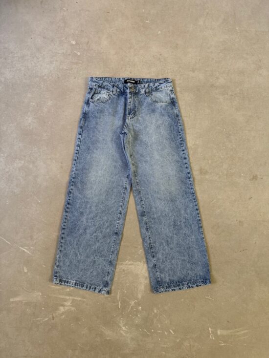 Wide-Leg Celeste Tiro Bajo Acid Quebrado Localizado Suave